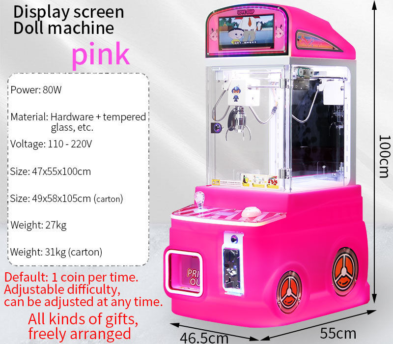 Mini Arcade Claw Machine Pink With Display Screen Coin-operated Toy Vending Machine