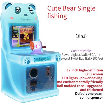 เครื่องขายสินค้าอัตโนมัติขนาดเล็ก ตกปลาหมีน่ารัก 220V เครื่องเกมอาเขตสำหรับเด็ก